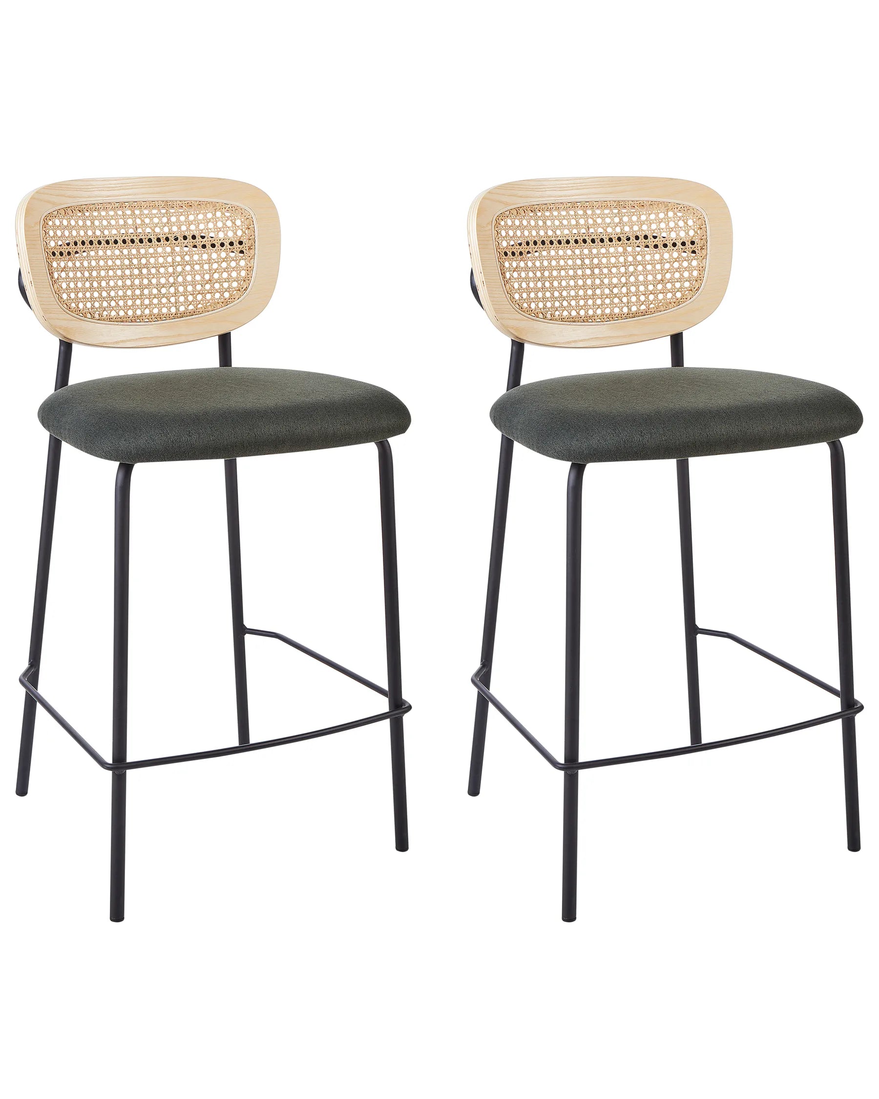Set of 2 Bar Chairs MAYETTA Rattan Dark Green