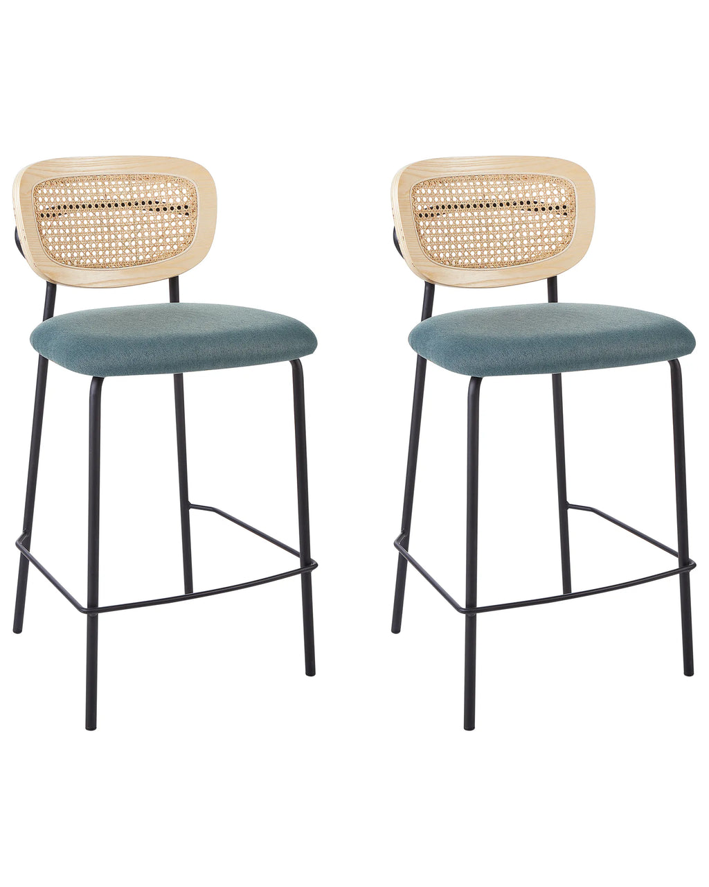 Set of 2 Bar Chairs MAYETTA Rattan Teal