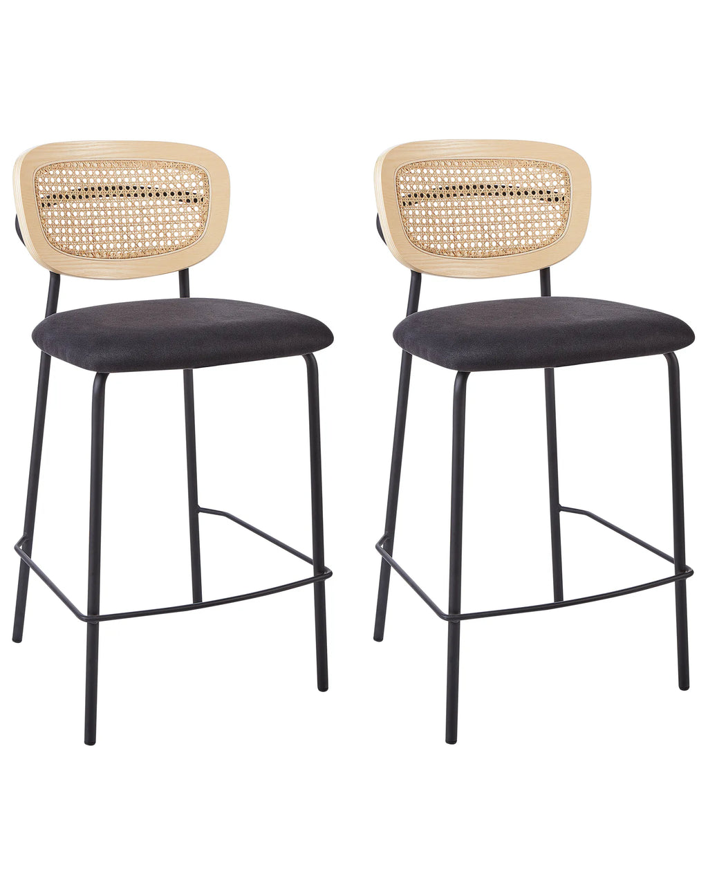 Set of 2 Bar Chairs MAYETTA Rattan Black