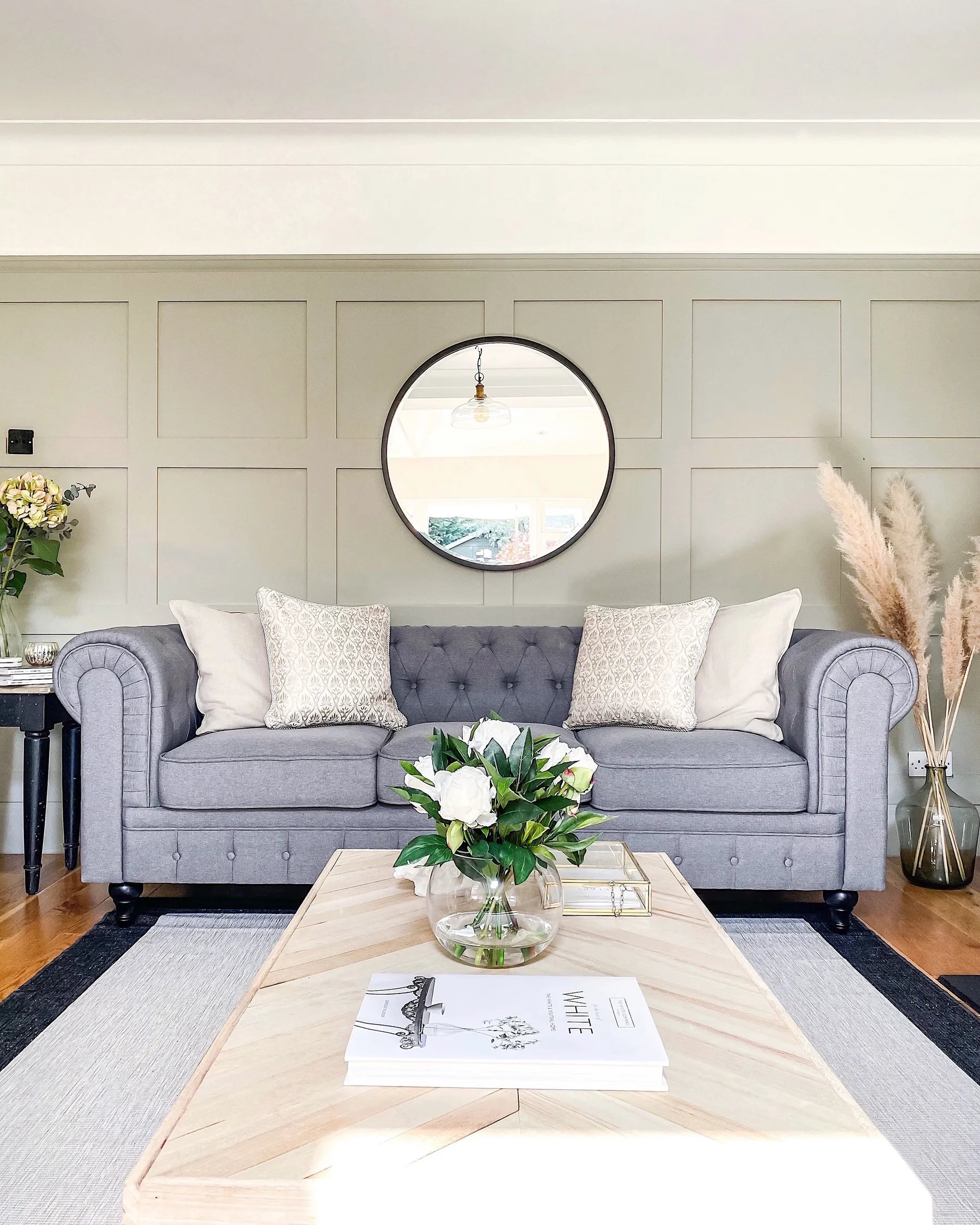 Living Room Set 4 Seater CHESTERFIELD Fabric Light Grey