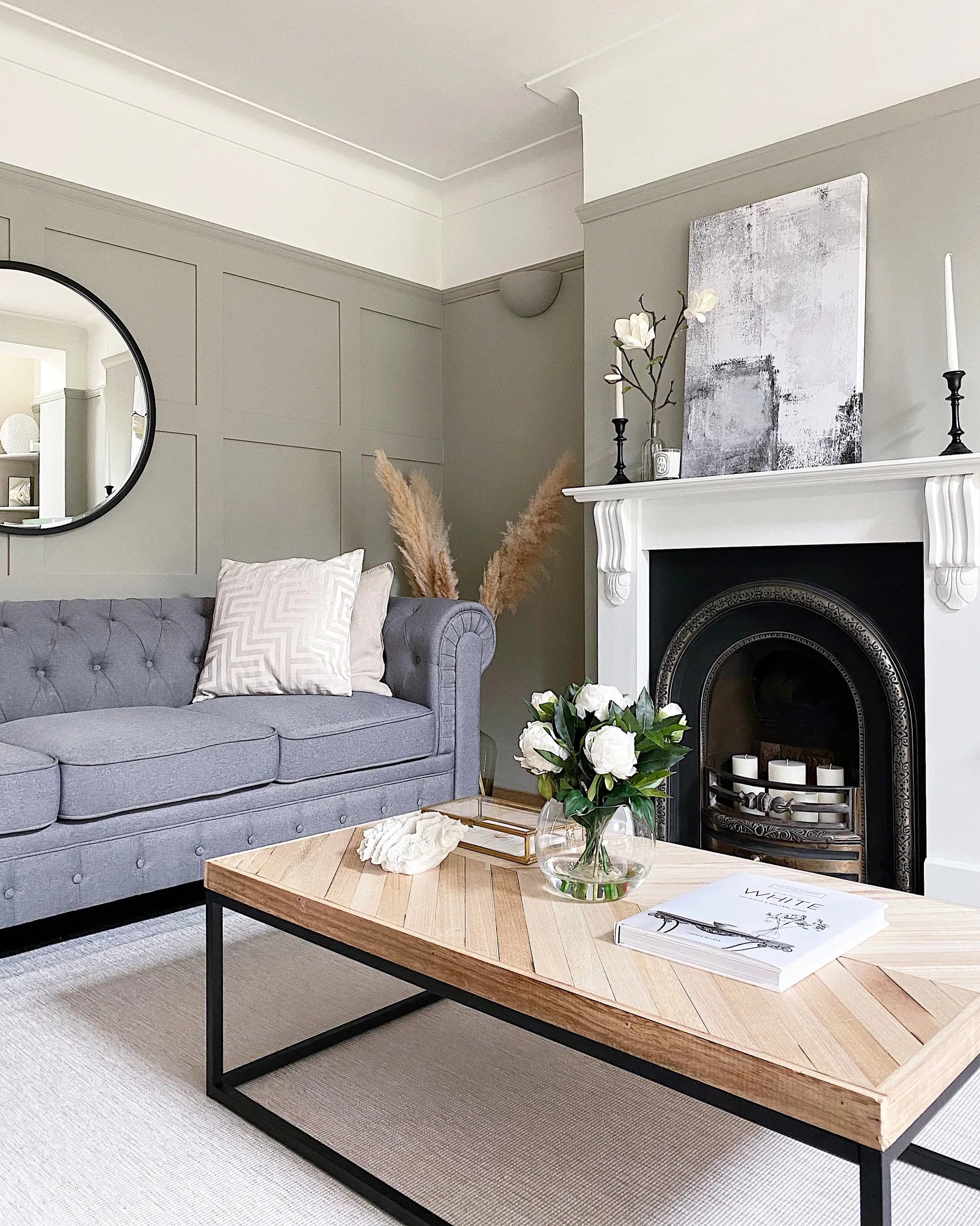 Living Room Set 4 Seater CHESTERFIELD Fabric Light Grey