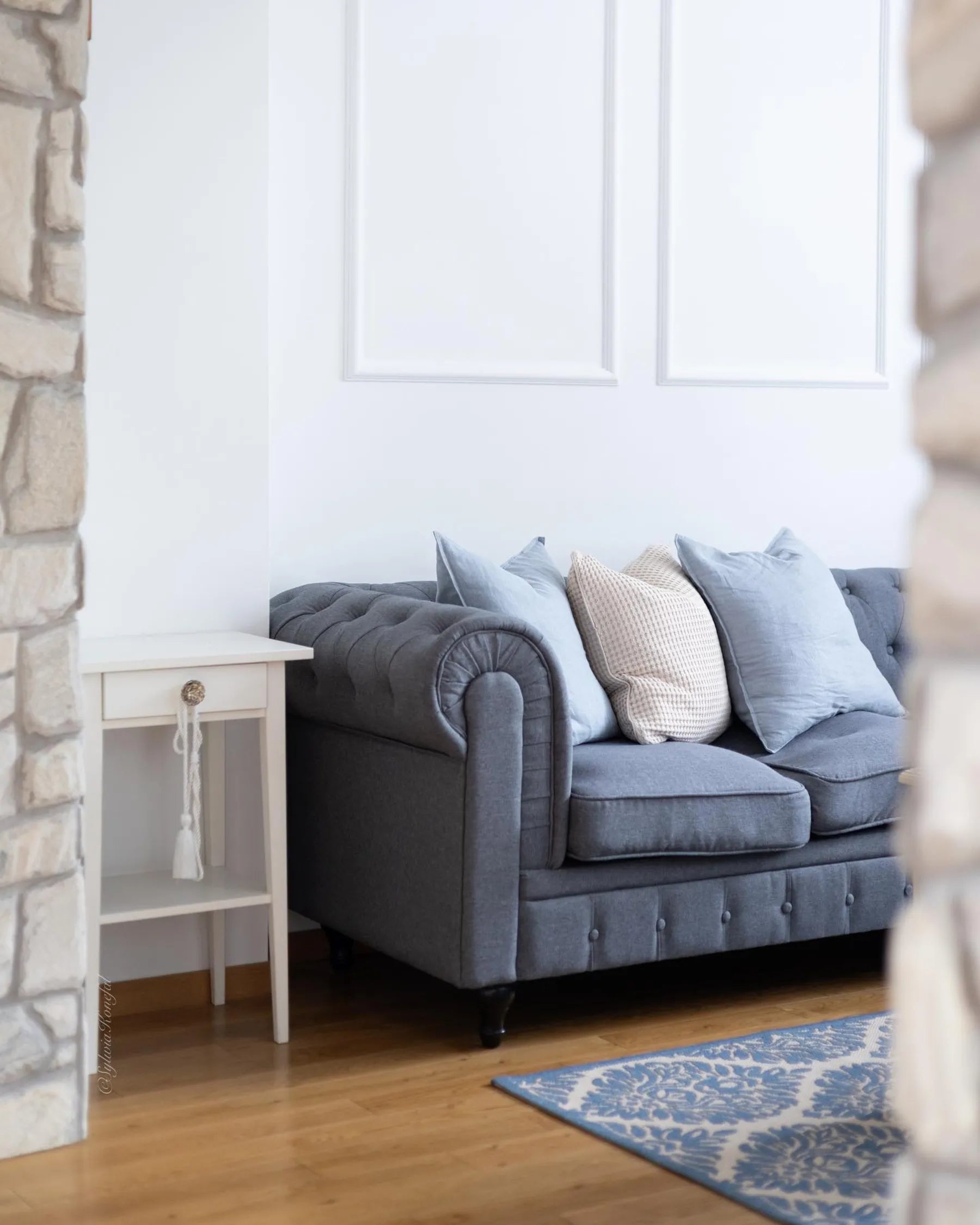 Sofa 3 Seater CHESTERFIELD Fabric Light Grey