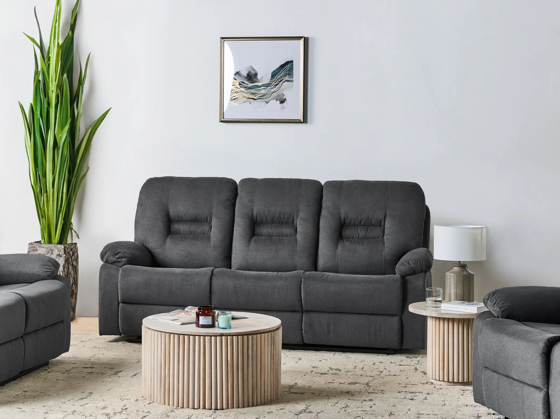 Manual Recliner Sofa 3 Seater BERGEN II Fabric Dark Grey
