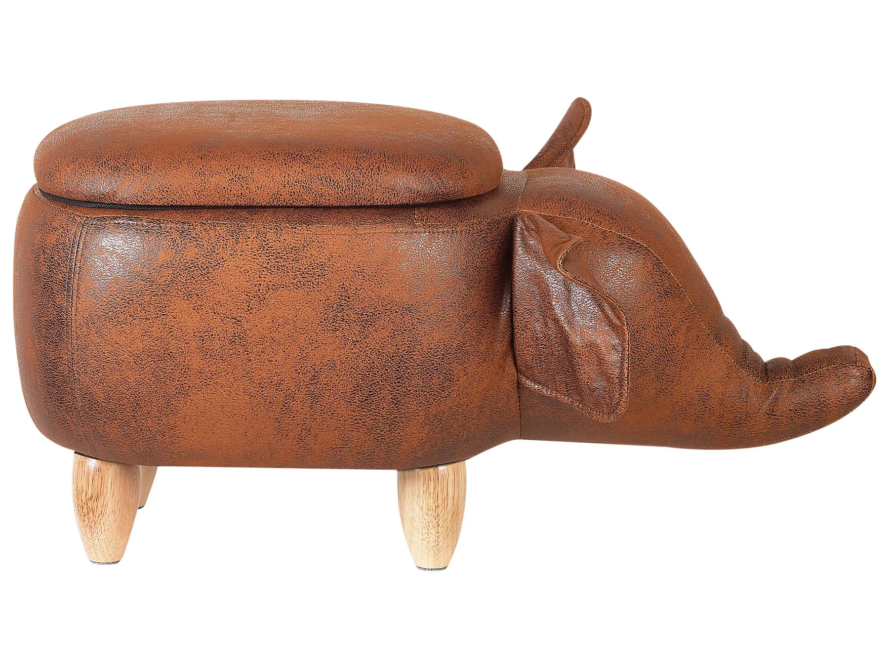 Storage Animal Stool ELEPHANT Faux Leather Dark Brown