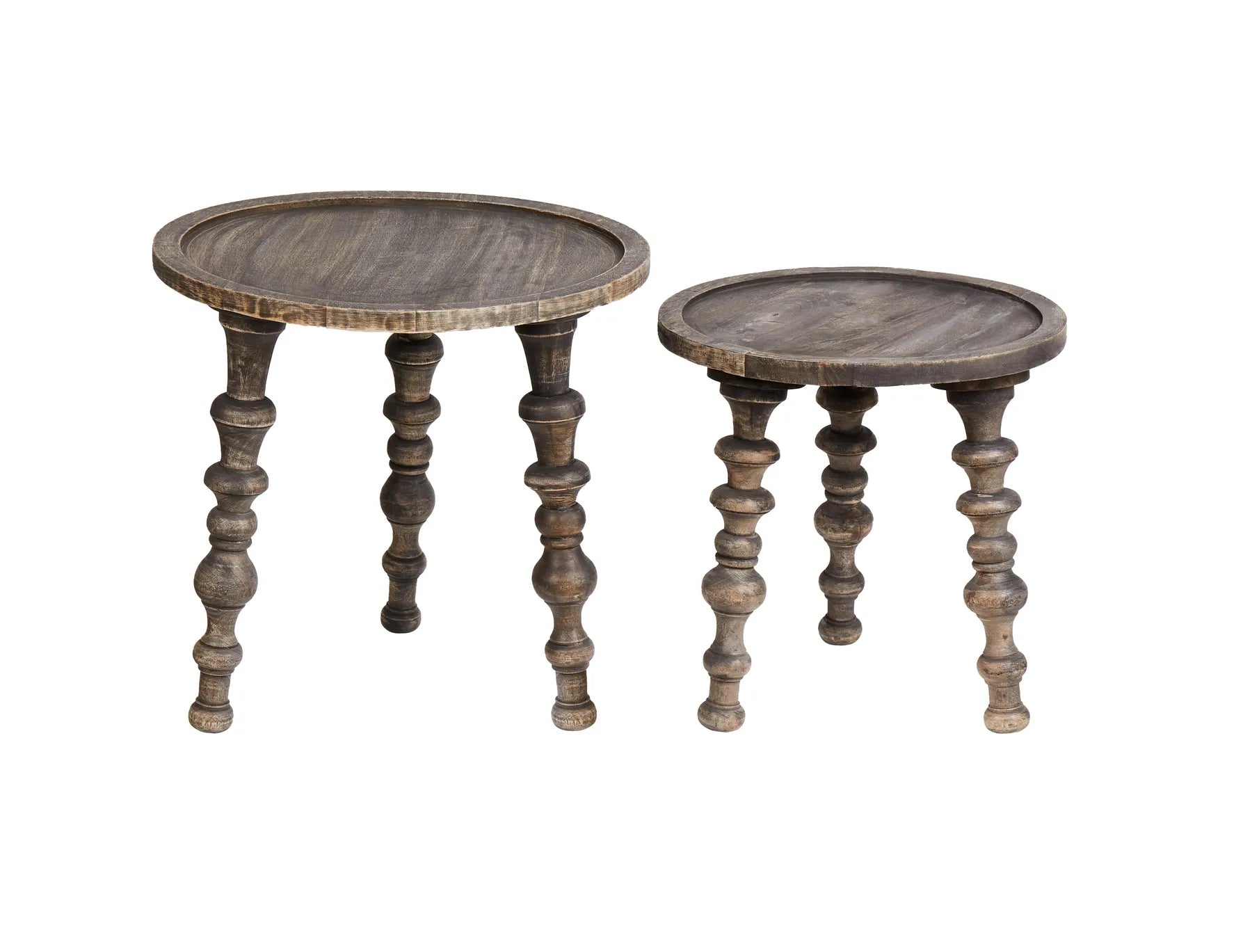 Set of 2 Side Tables MARNOO Mango Wood Dark Brown