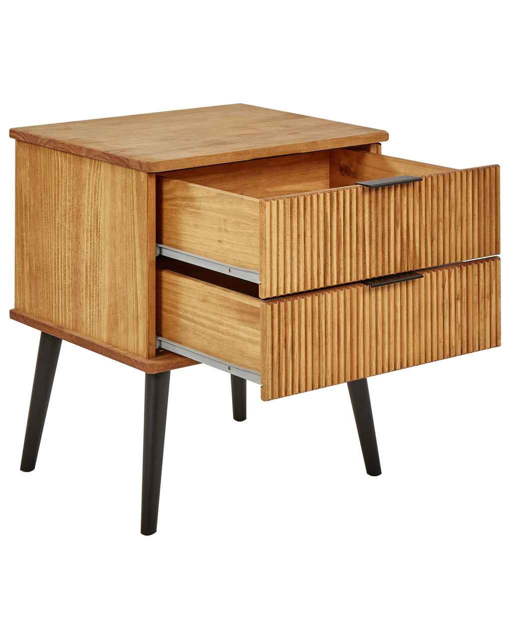 2 Drawer Bedside Table TIMMINS Pine Wood Brown