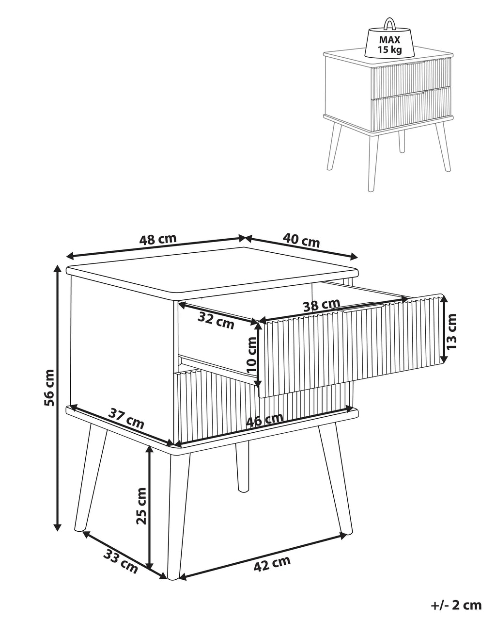 2 Drawer Bedside Table TIMMINS Pine Wood Brown