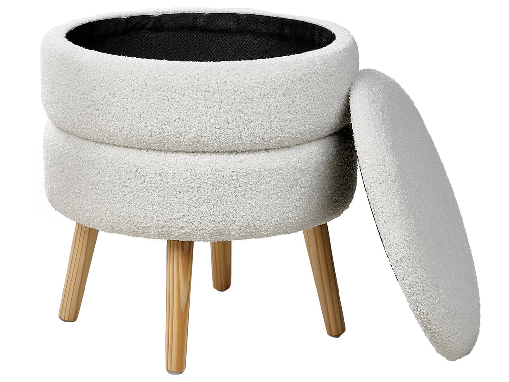 Storage Stool OKATON Boucle White