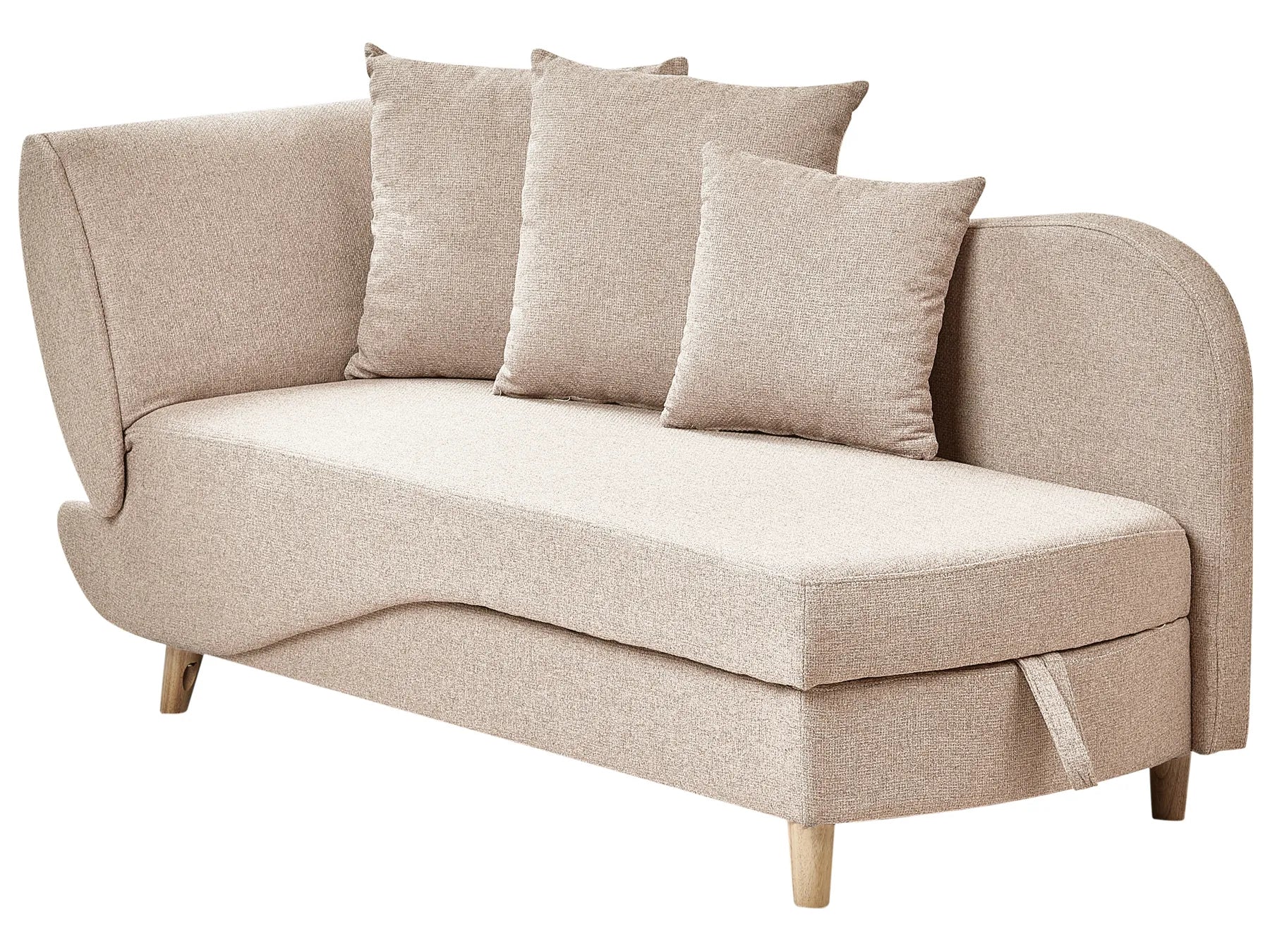 Left-Hand Chaise Lounge MERI Faux Linen Light Brown with Storage