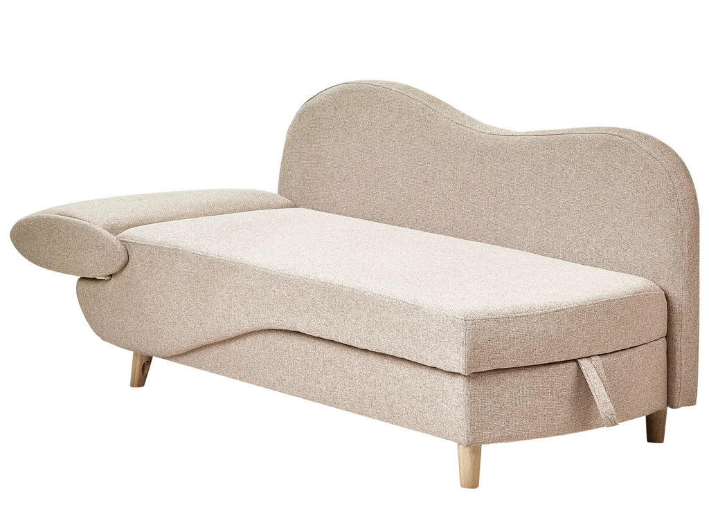Left-Hand Chaise Lounge MERI Faux Linen Light Brown with Storage