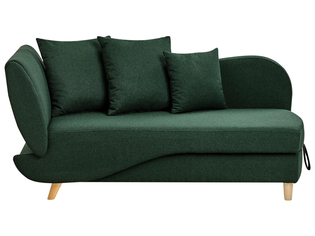 Left-Hand Chaise Lounge MERI Faux Linen Green with Storage