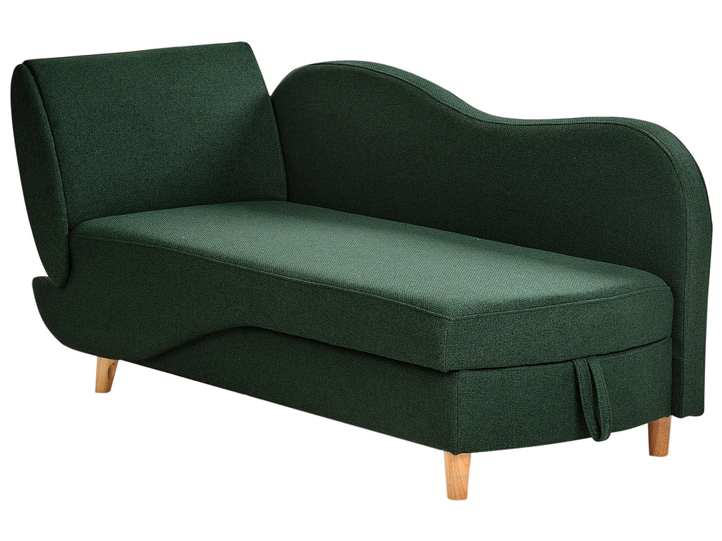 Left-Hand Chaise Lounge MERI Faux Linen Green with Storage