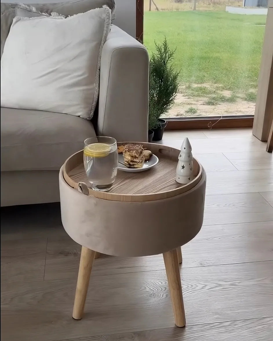 Storage Stool NEELY Velvet Beige