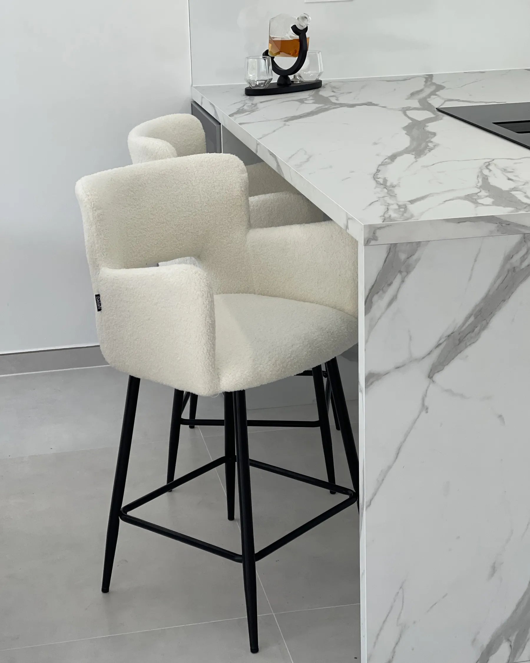 Set of 2 Bar Chairs SANILAC Boucle Off-White