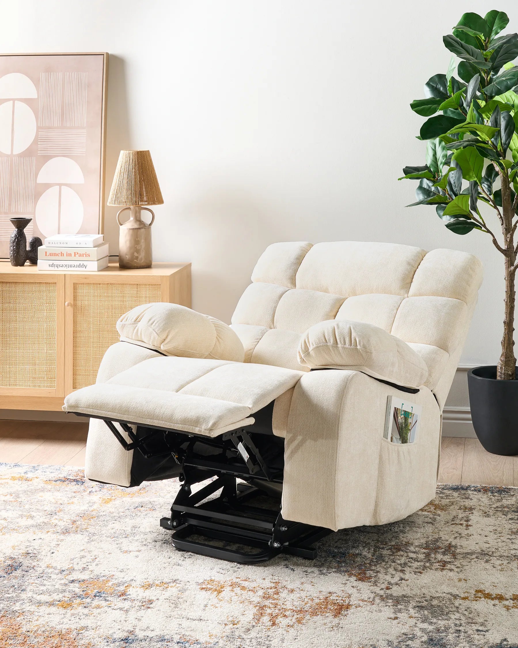 Electric Recliner Chair ARES With Footrest Fabric Light Beige