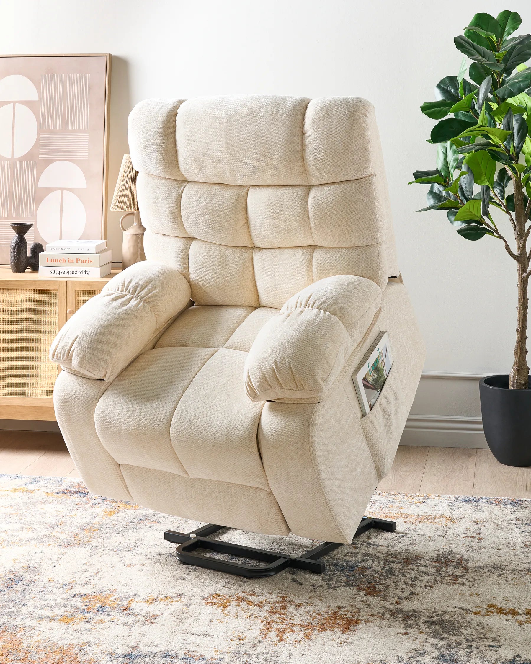 Electric Recliner Chair ARES With Footrest Fabric Light Beige