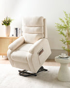 Electric Recliner Chair RISE With Footrest Fabric Light Beige