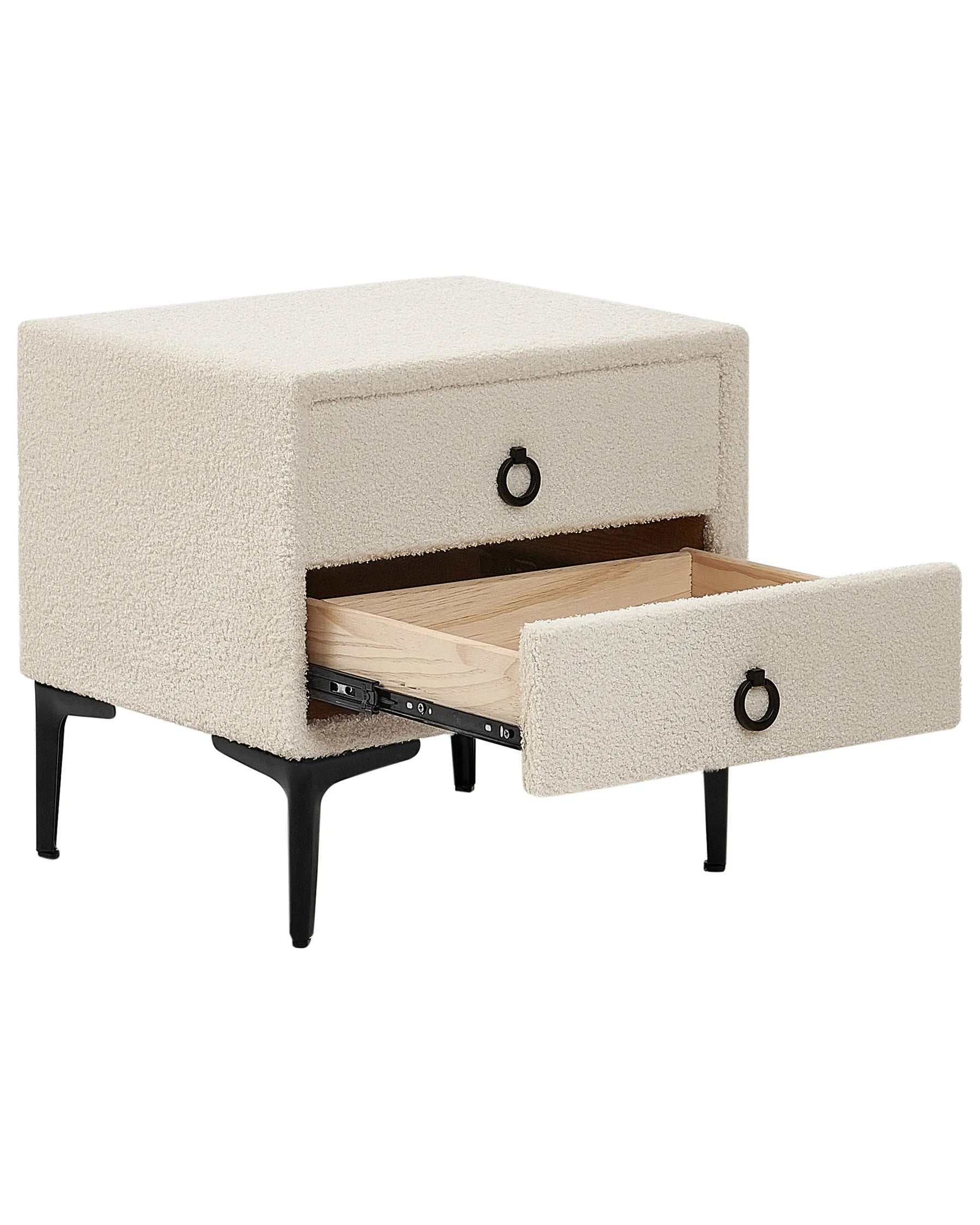 2 Drawer Bedside Table SEZANNE Boucle Off-White