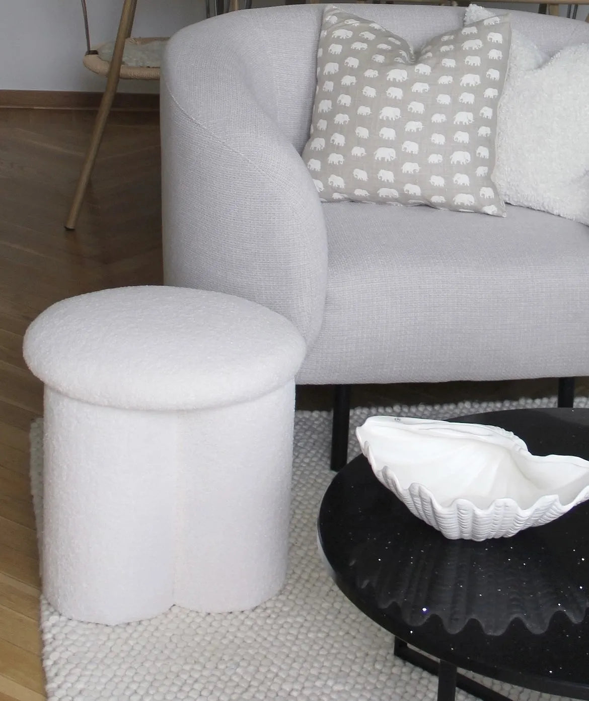 Pouffe CARRINGTON Boucle Off-White