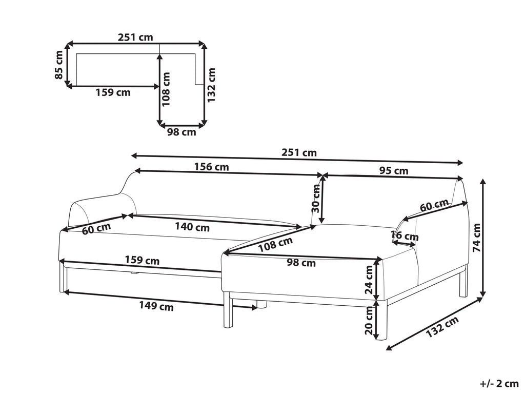 Corner Sofa 3 Seater SOSJO Fabric Taupe Left Hand