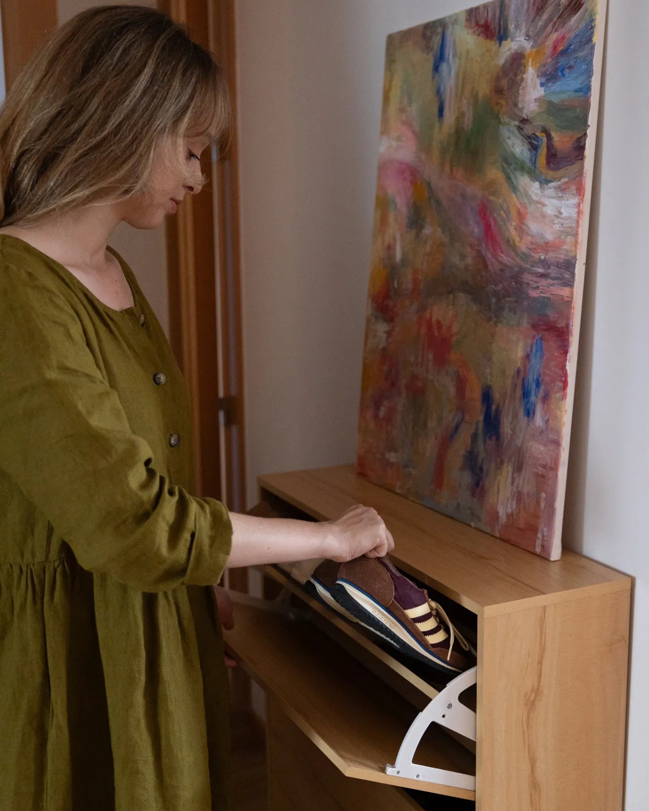 Shoe Storage Cabinet NORRIS Light Brown