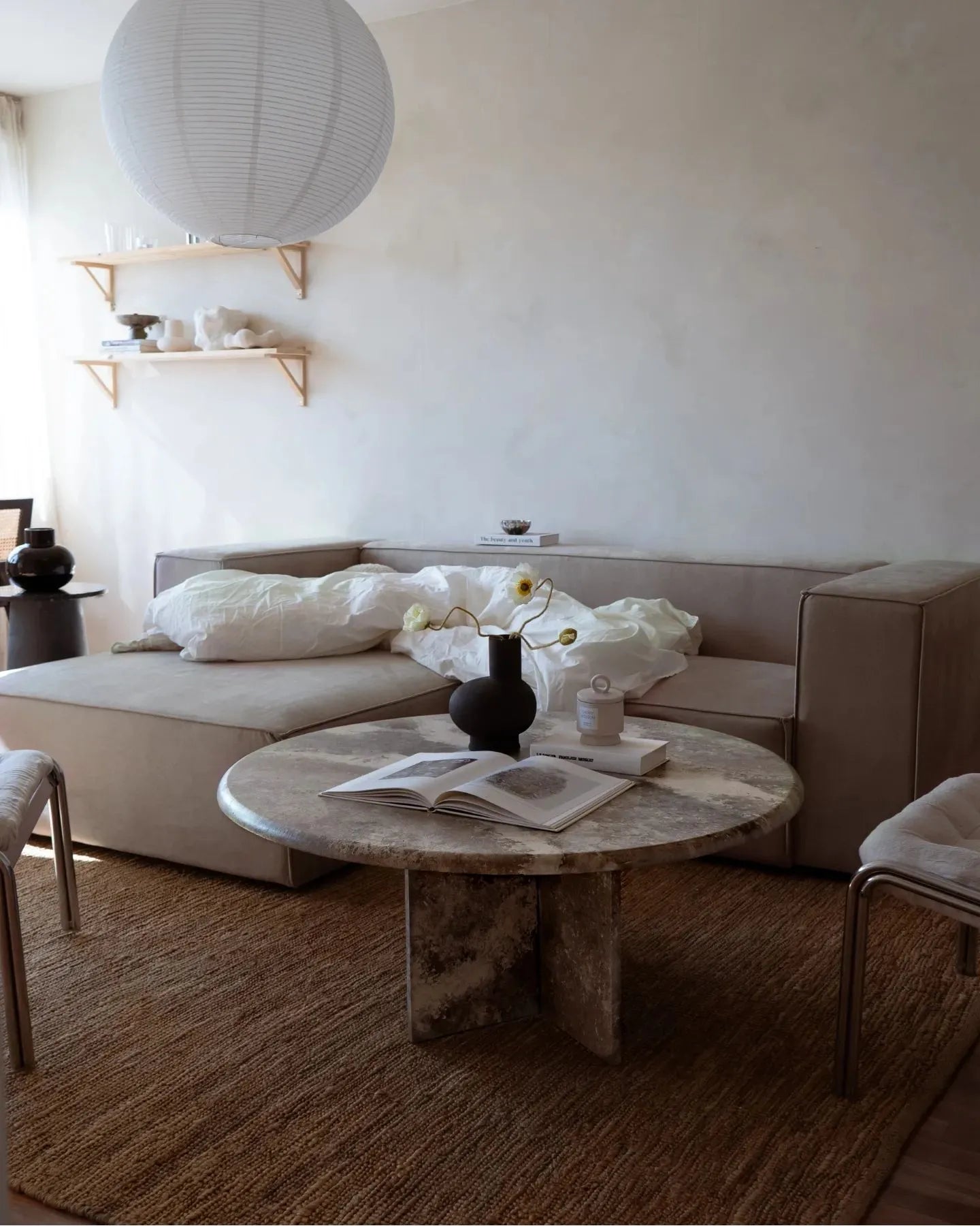 Corner Sofa 2 Seater VERNON Velvet Taupe Right Hand