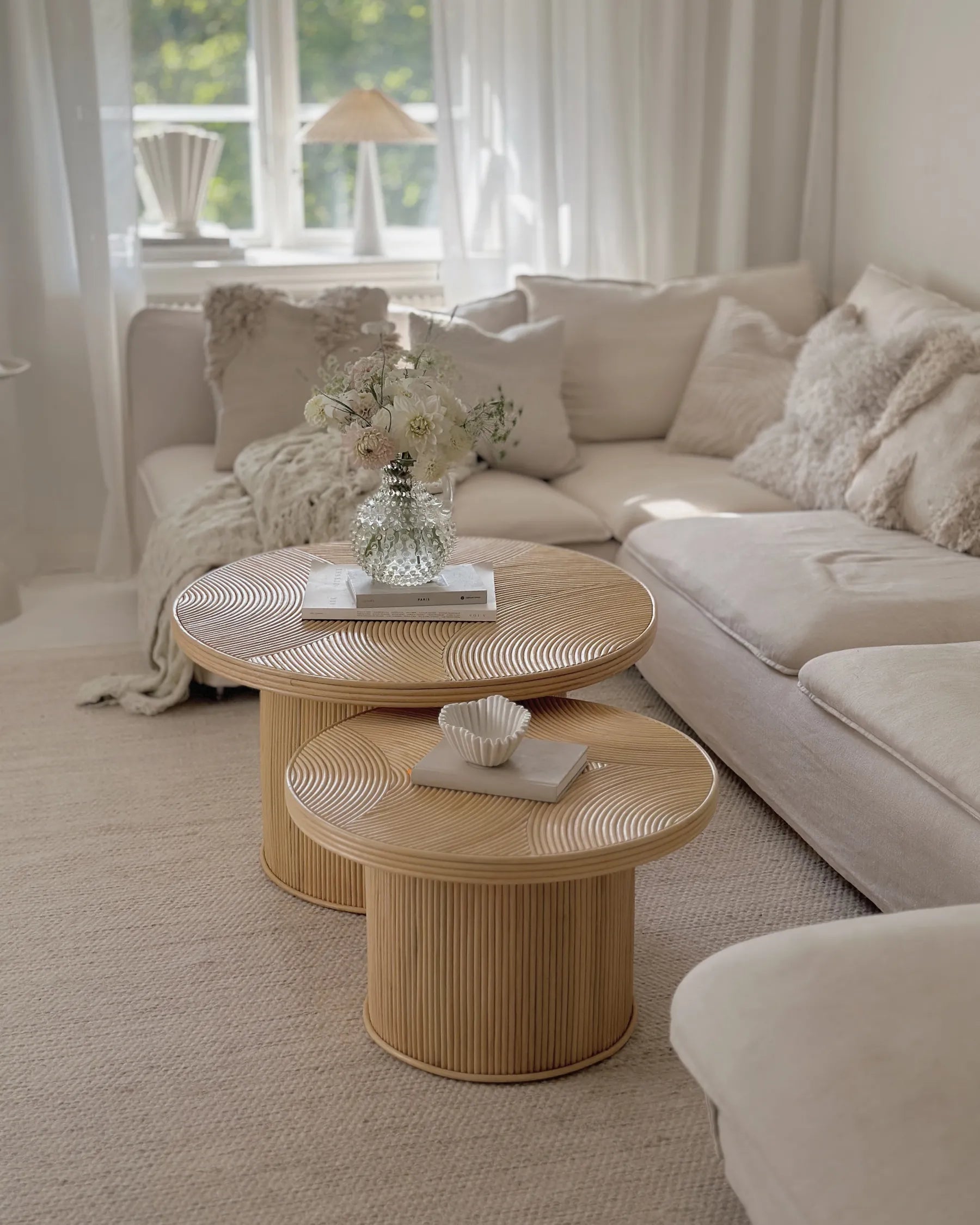 Set of 2 Coffee Tables ILIOS Rattan Natural