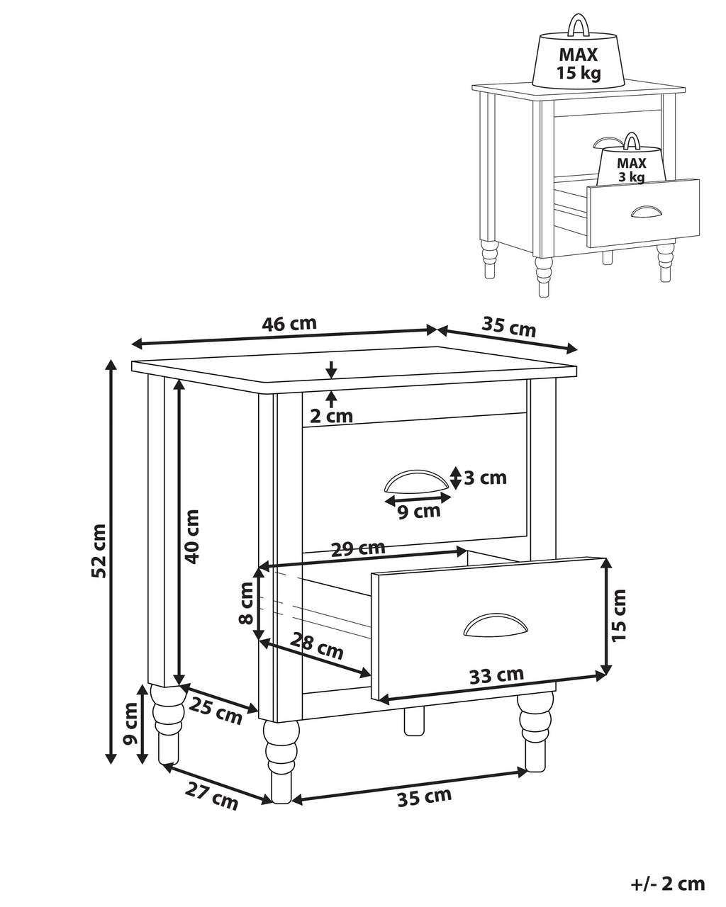 2 Drawer Bedside Table SHILLINGTON Pine Wood White