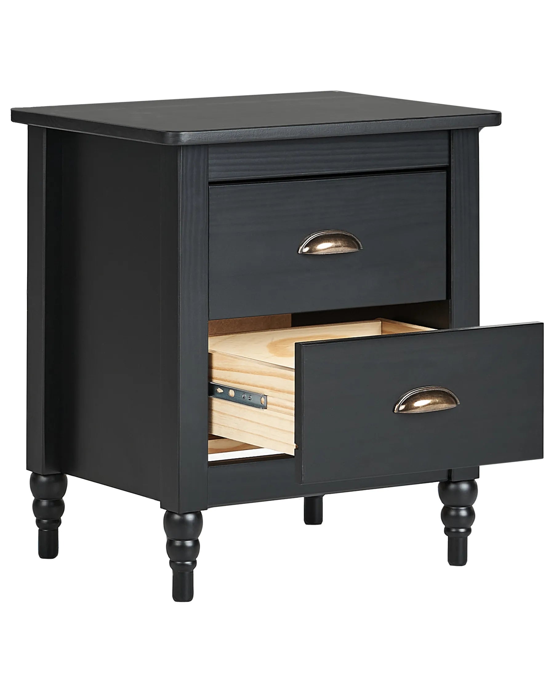 2 Drawer Bedside Table SHILLINGTON Pine Wood Black