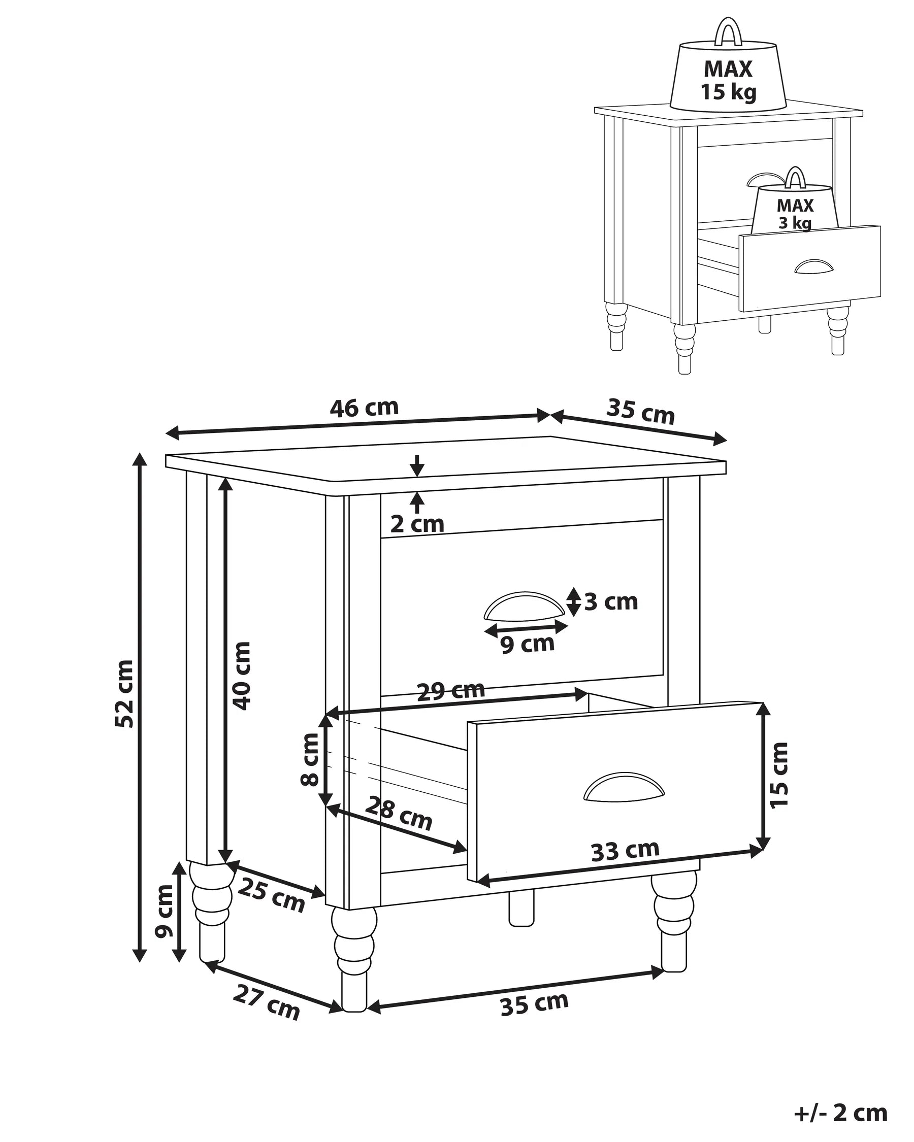 2 Drawer Bedside Table SHILLINGTON Pine Wood Black
