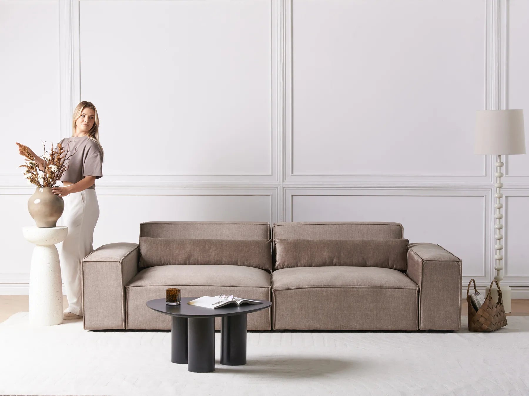 Corner Seat HELLNAR Fabric Light Brown Left Hand