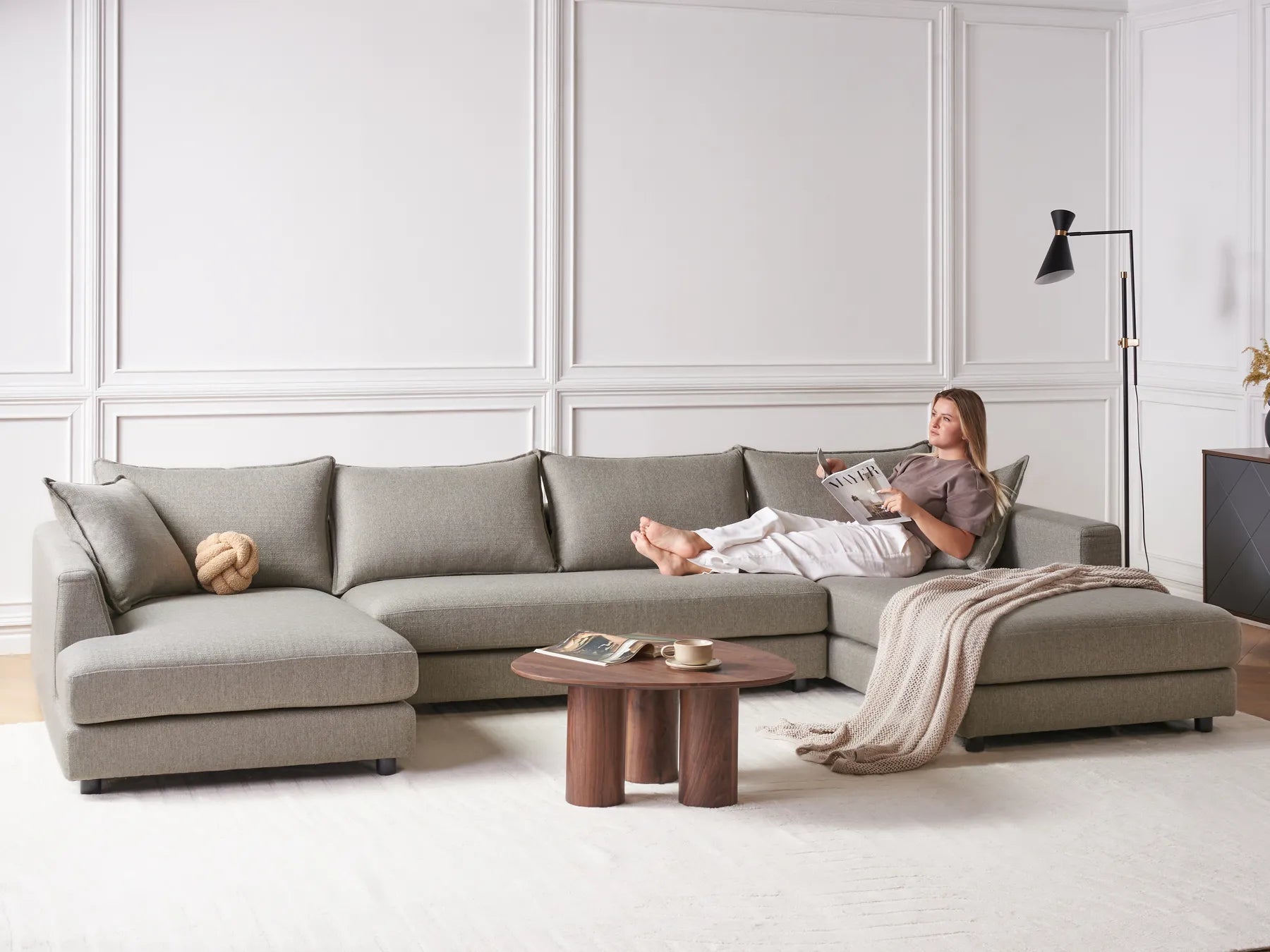 Corner Sofa 5 Seater LILVIKEN Fabric Taupe