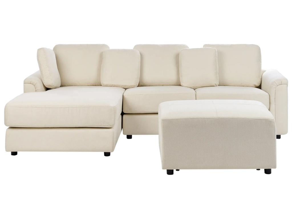 Corner Sofa 4 Seater KOHLO Fabric Light Beige with Ottoman Right Hand