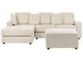 Corner Sofa 4 Seater KOHLO Fabric Light Beige with Ottoman Right Hand