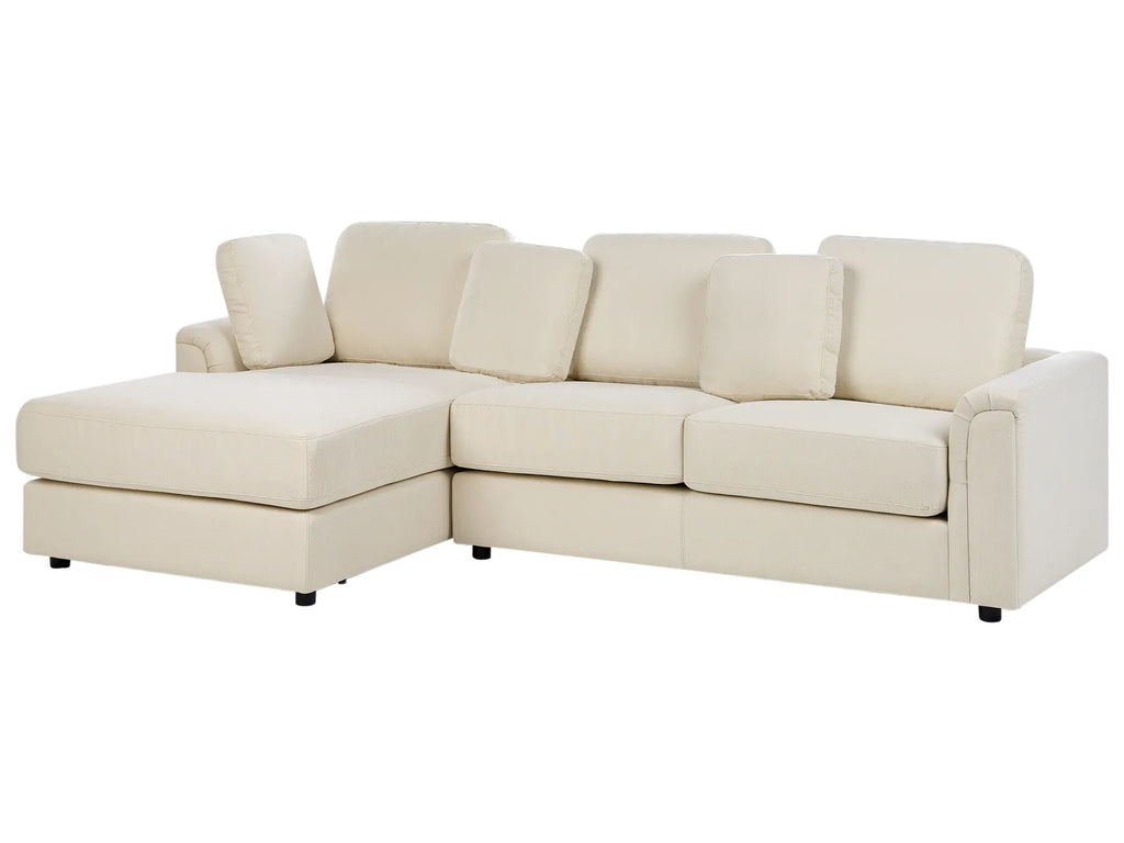 Corner Sofa 4 Seater KOHLO Fabric Light Beige with Ottoman Right Hand