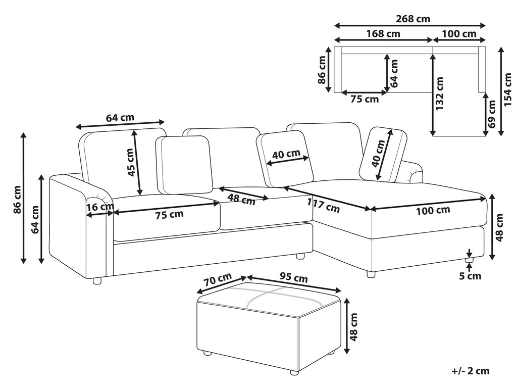 Corner Sofa 4 Seater KOHLO Fabric Light Beige with Ottoman Left Hand