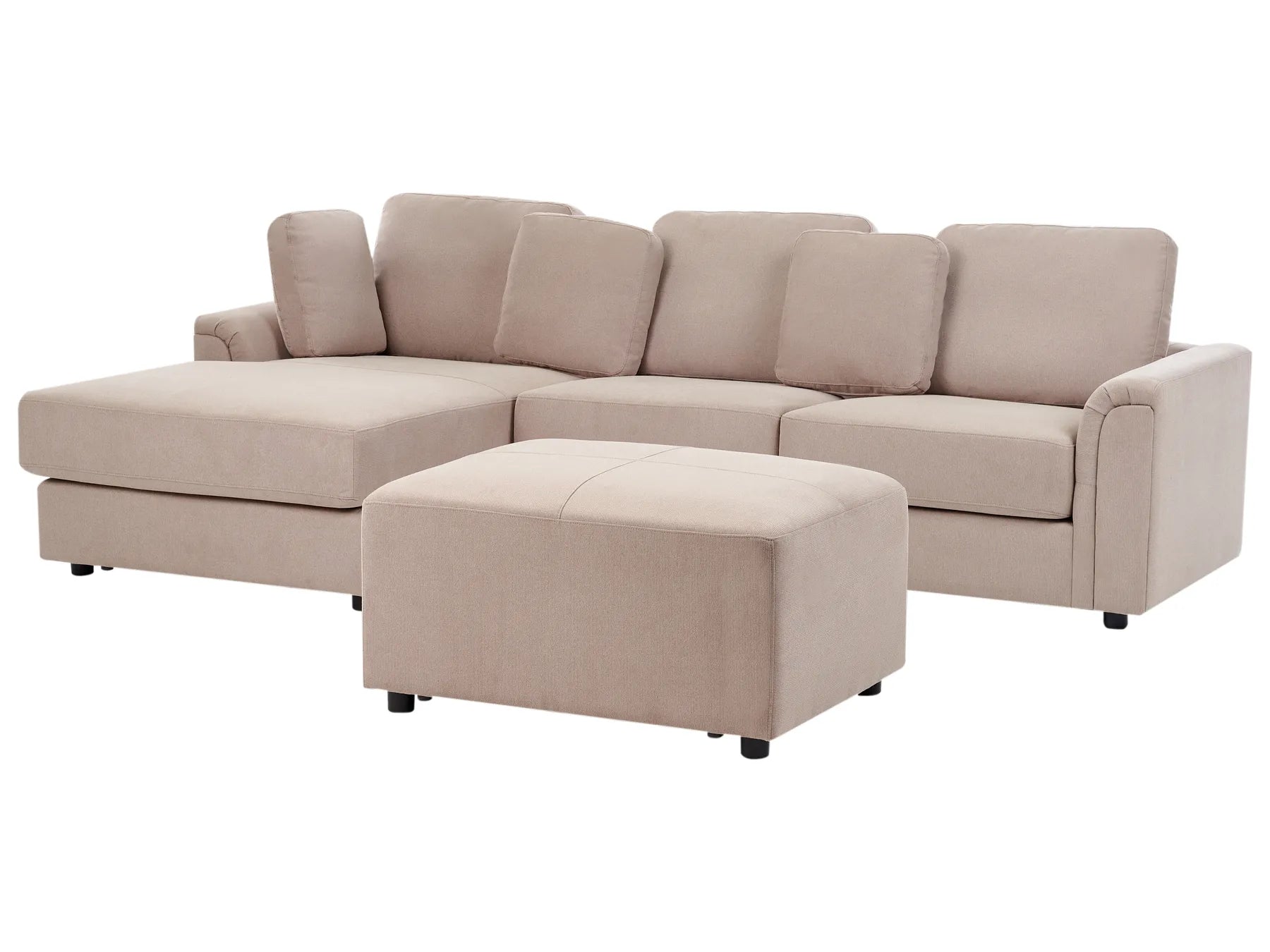 Corner Sofa 4 Seater KOHLO Fabric Taupe with Ottoman Right Hand