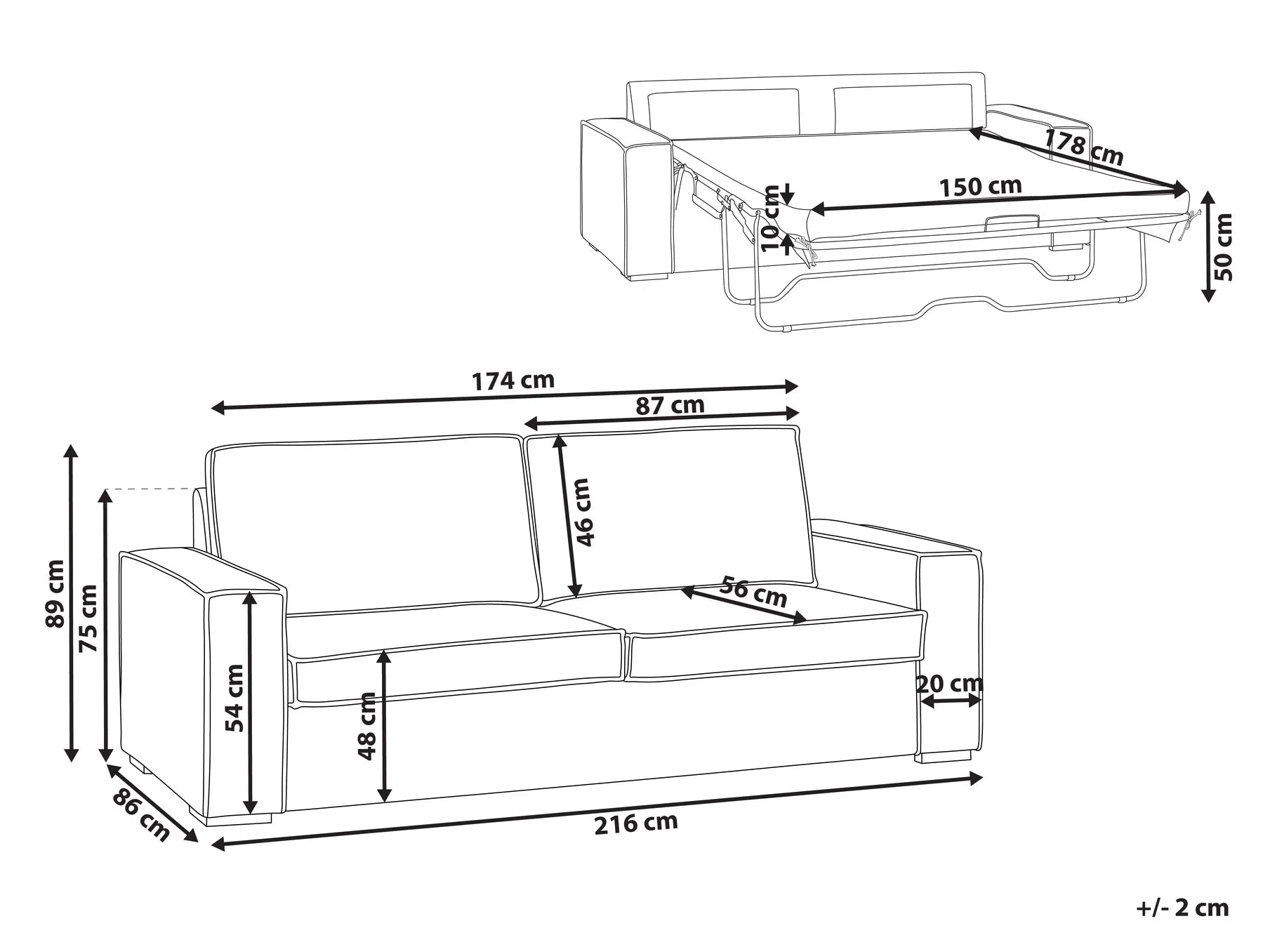 Sofa Bed 3 Seater VUOKATTI Boucle Off-White