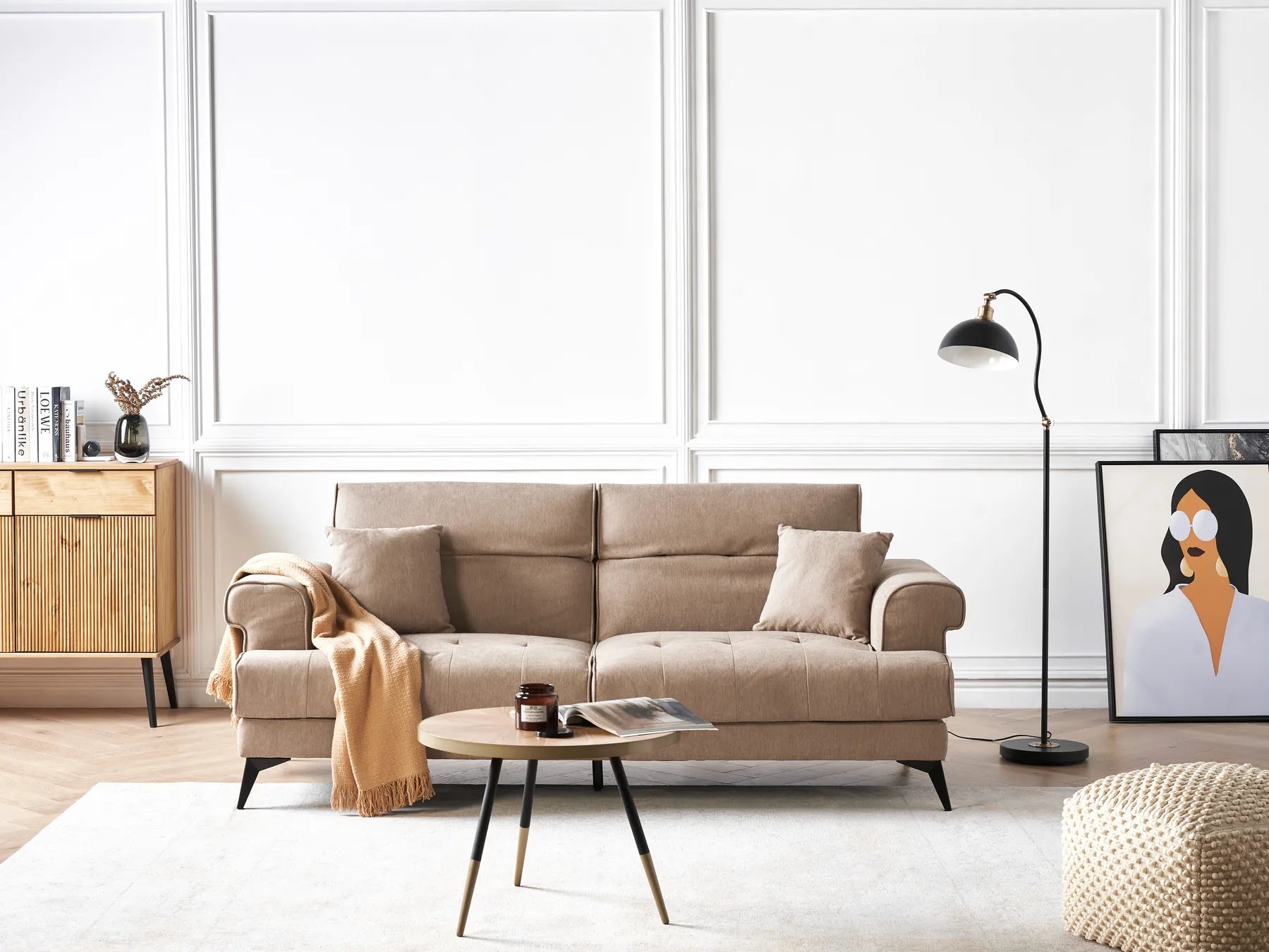 Sofa 3 Seater SKIVE Fabric Light Brown