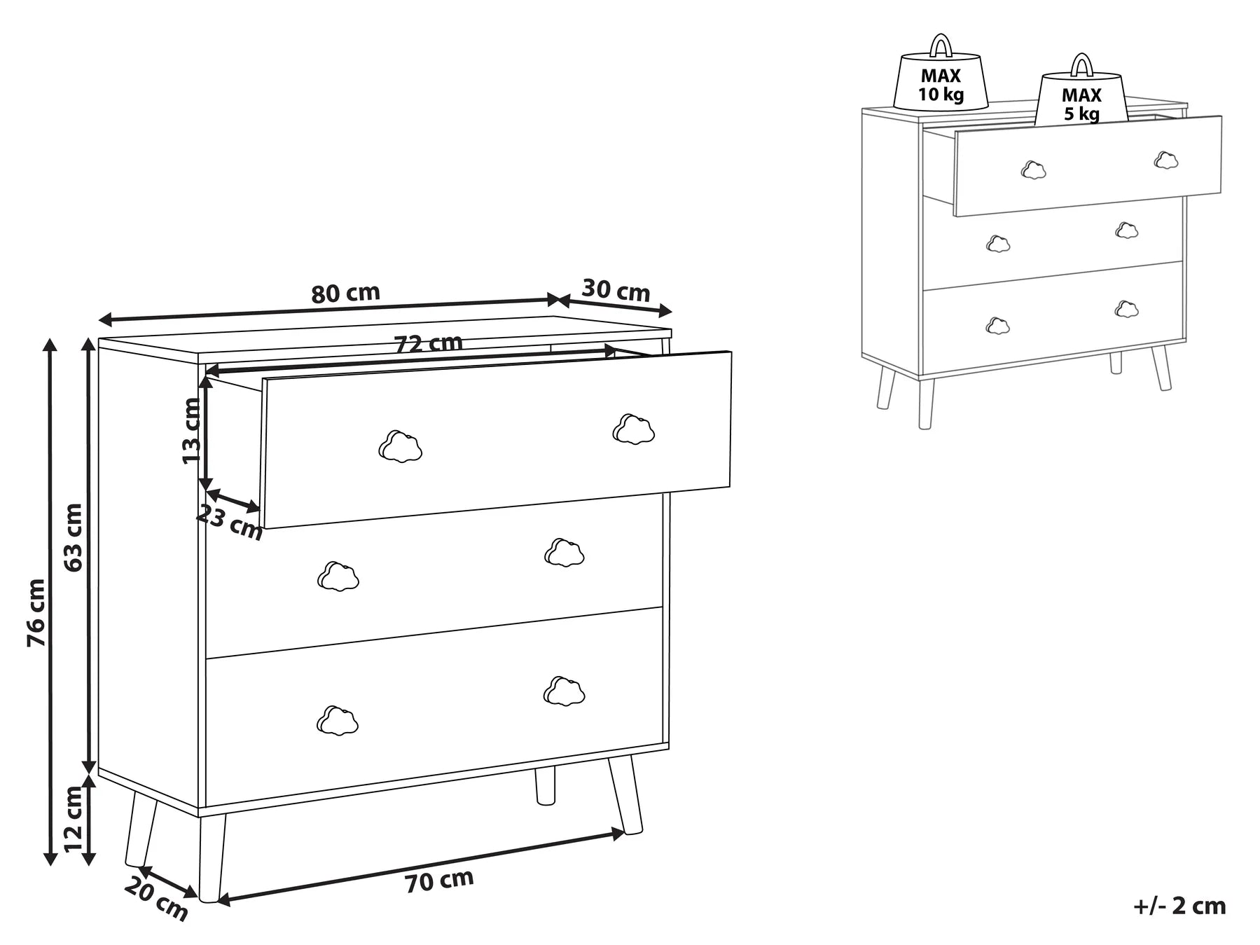 3 Drawer Chest CLOUDY White
