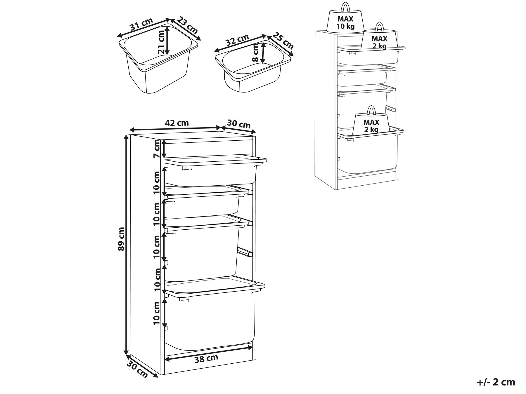 Shelf with 4 Storage Boxes TOBIN White