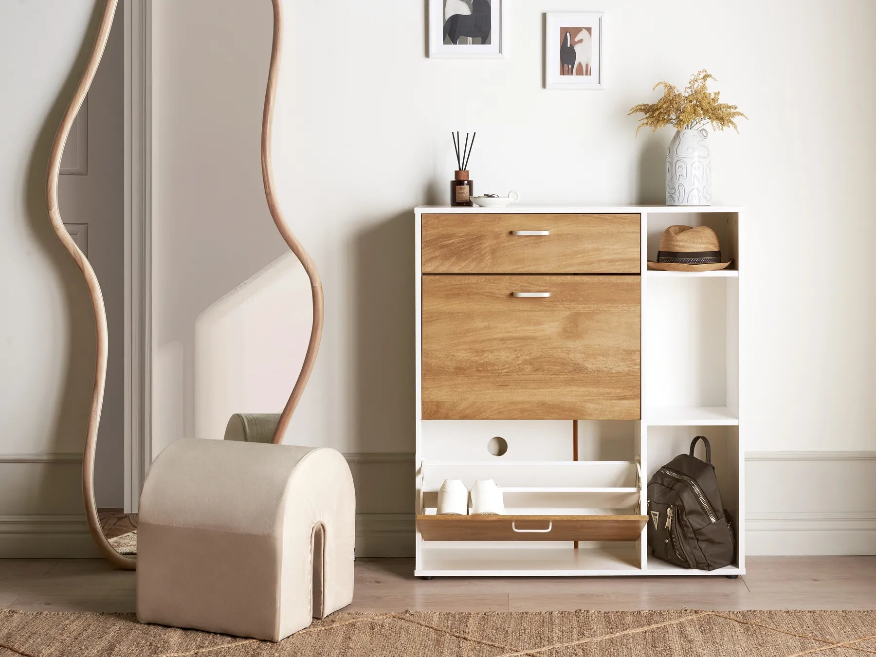 Shoe Storage Cabinet MACKAY Light Brown/ White