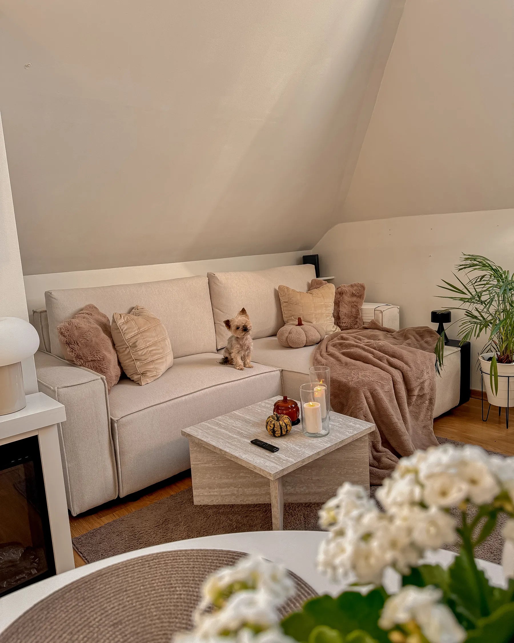 Sofa Bed 3 Seater KARILA Fabric Light Beige with Storage Left Hand