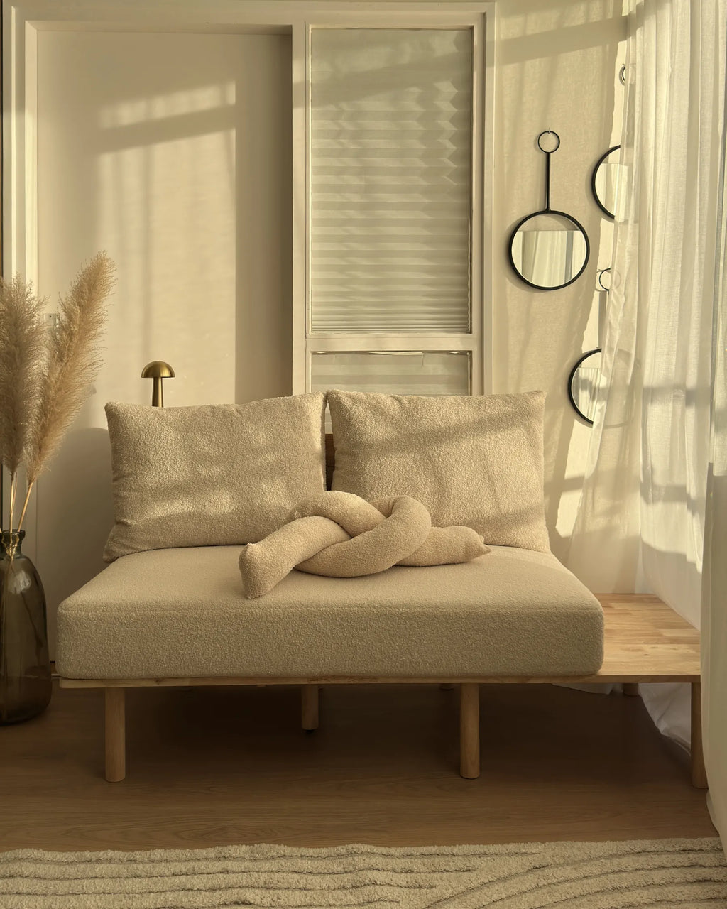 Sofa 2 Seater SALO Boucle Beige with Tables