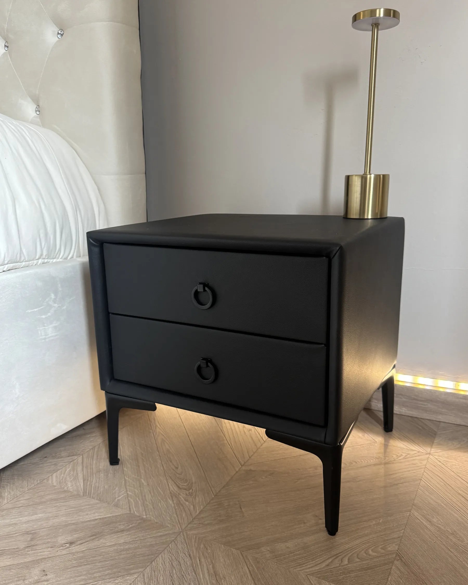 2 Drawer Bedside Table SEZANNE Faux Leather Black