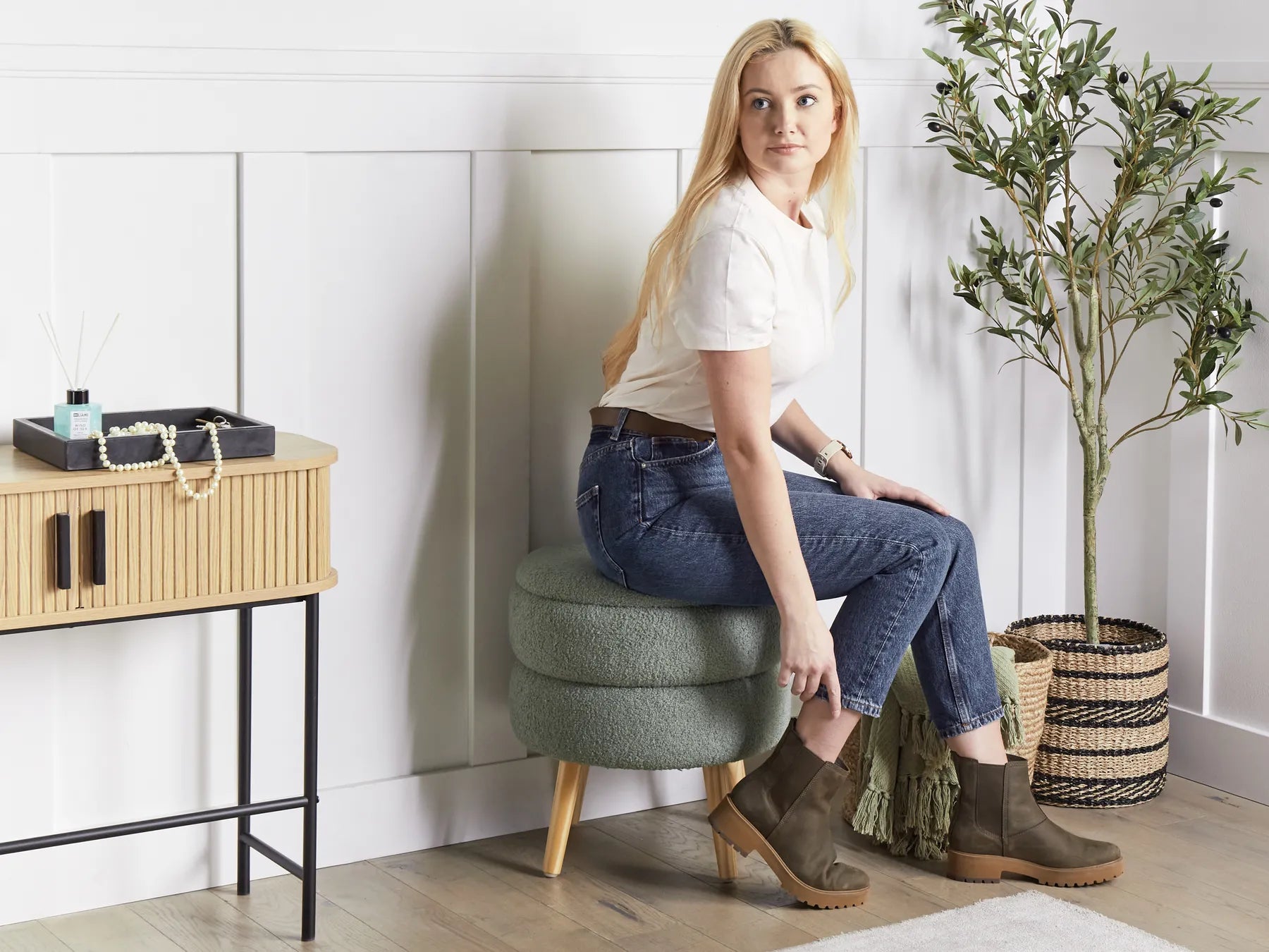 Storage Stool OKATON Boucle Green