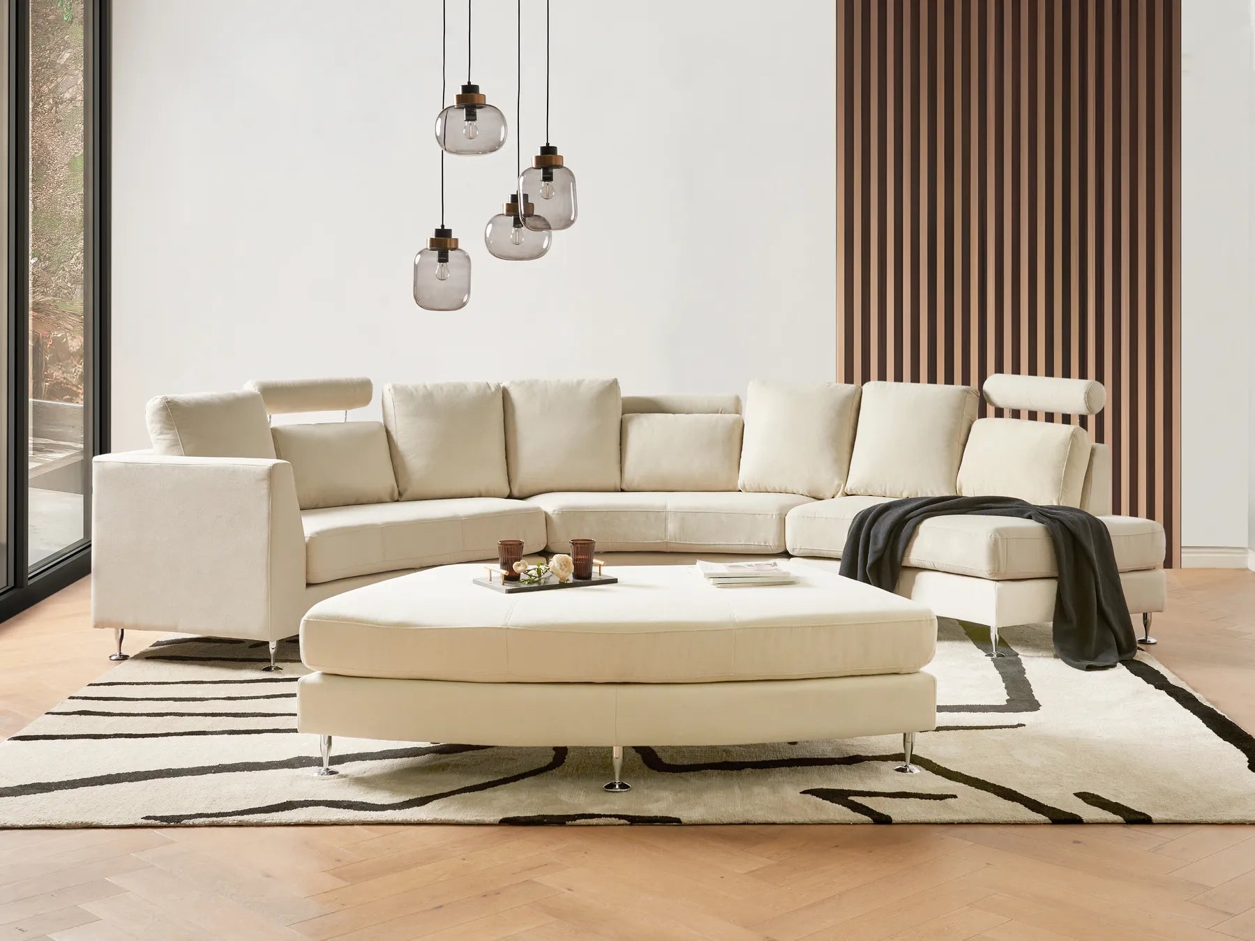 Curved Sofa 7 Seater ROTUNDE Fabric Beige