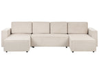 U-Shape Sofa Bed 4 Seater VATNE Fabric Light Beige with Storage