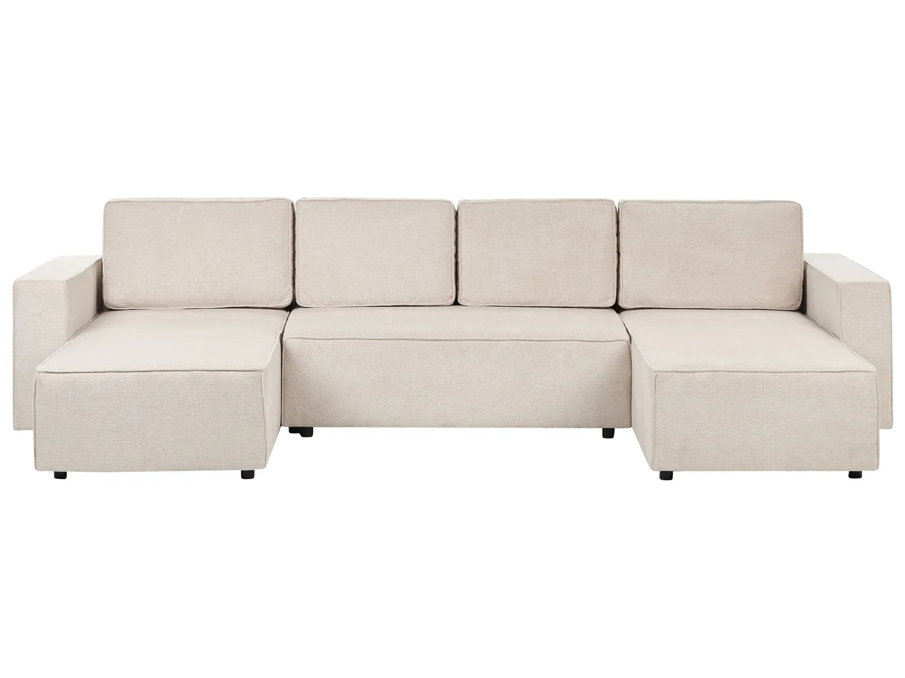 U-Shape Sofa Bed 4 Seater VATNE Fabric Light Beige with Storage