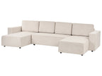 U-Shape Sofa Bed 4 Seater VATNE Fabric Light Beige with Storage